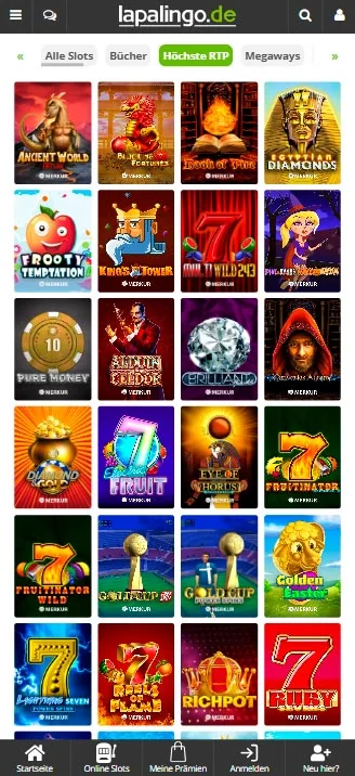 mobiler Slots-Katalog Lapalingo Casino
